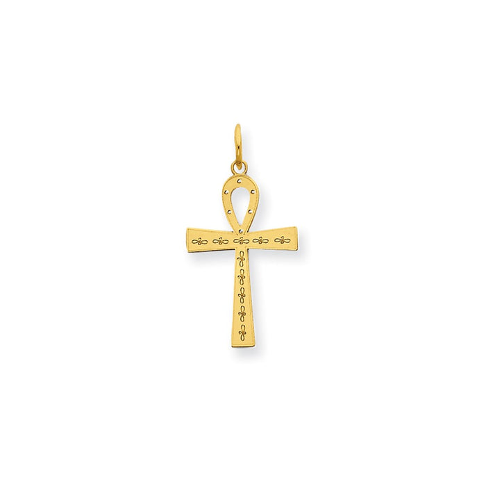 Million Charms 14K Yellow Gold Themed Laser Designed Ankh Relgious Cross Charm