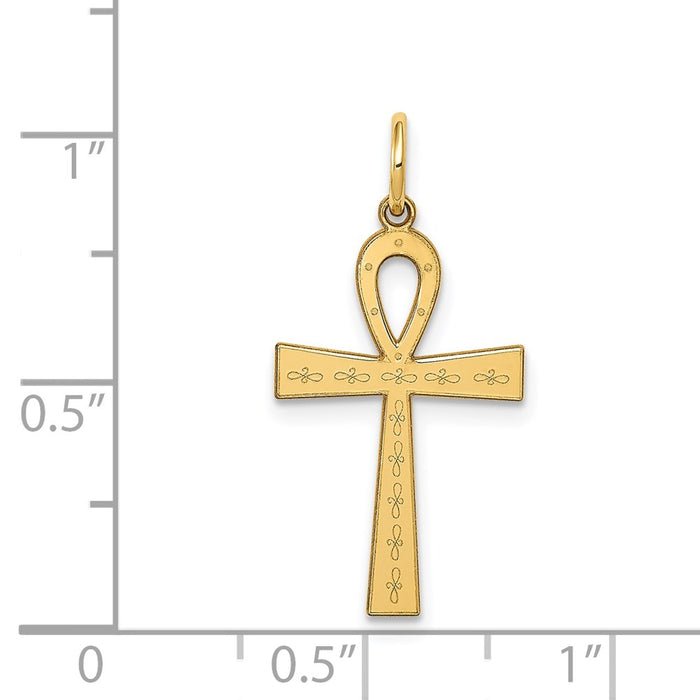 Million Charms 14K Yellow Gold Themed Laser Designed Ankh Relgious Cross Charm