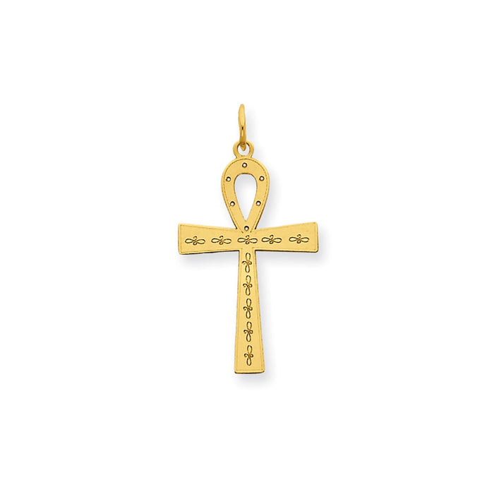 Million Charms 14K Yellow Gold Themed Laser Designed Ankh Relgious Cross Charm