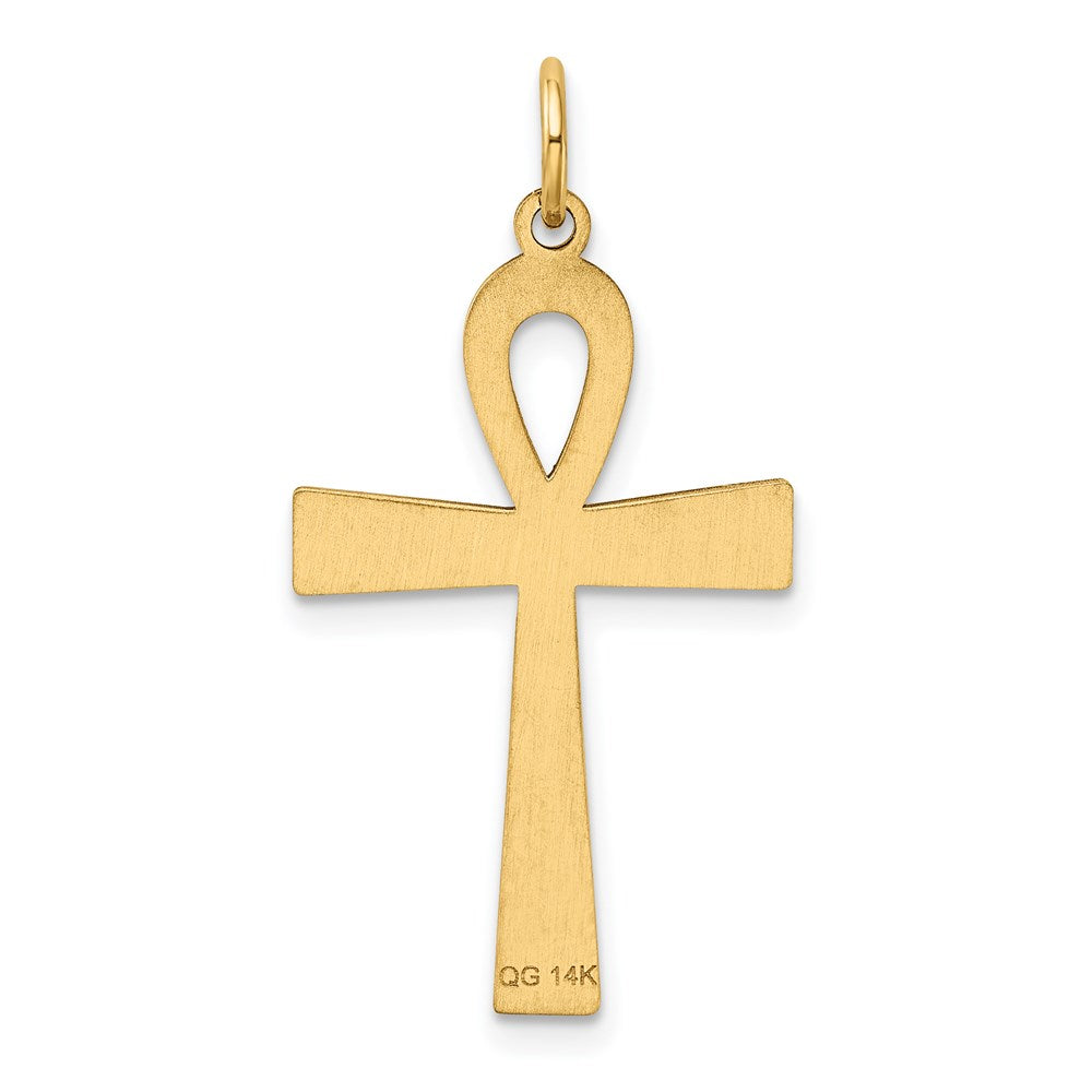 Million Charms 14K Yellow Gold Themed Laser Designed Ankh Relgious Cross Pendant