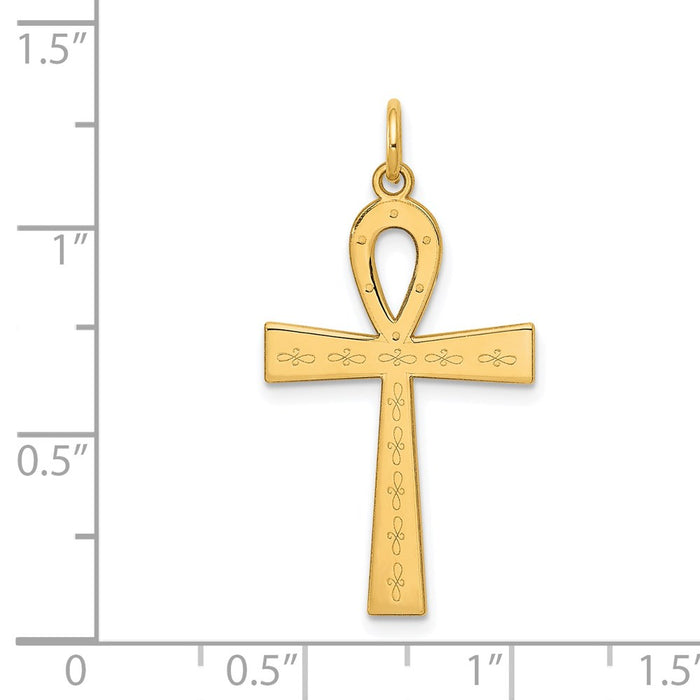 Million Charms 14K Yellow Gold Themed Laser Designed Ankh Relgious Cross Pendant