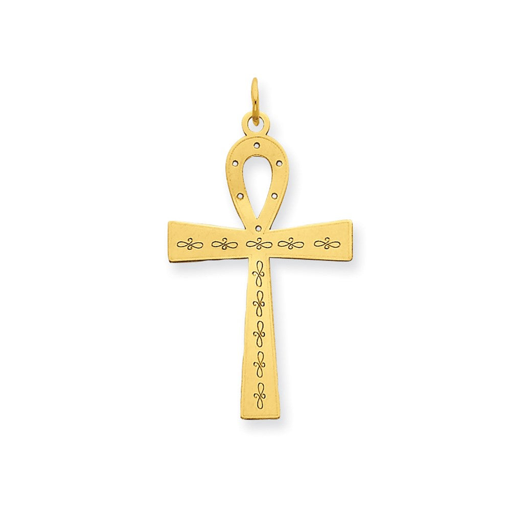 Million Charms 14K Yellow Gold Themed Laser Designed Ankh Relgious Cross Pendant