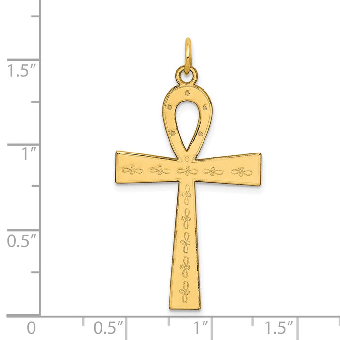 Million Charms 14K Yellow Gold Themed Laser Designed Ankh Relgious Cross Pendant