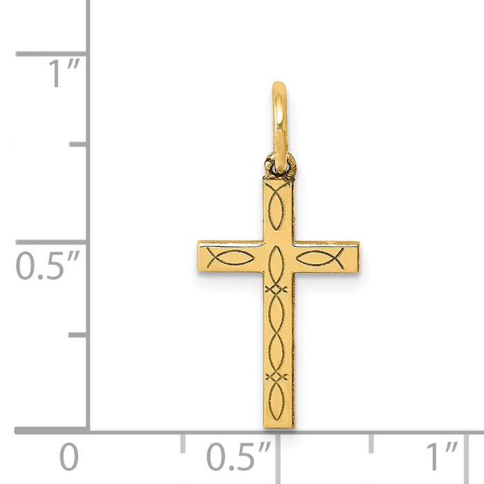 Million Charms 14K Yellow Gold Themed Laser Designed Relgious Cross Charm