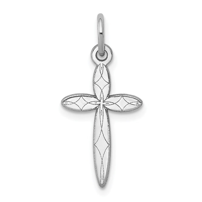 Million Charms 14K White Gold Themed Laser Designed Relgious Cross Charm