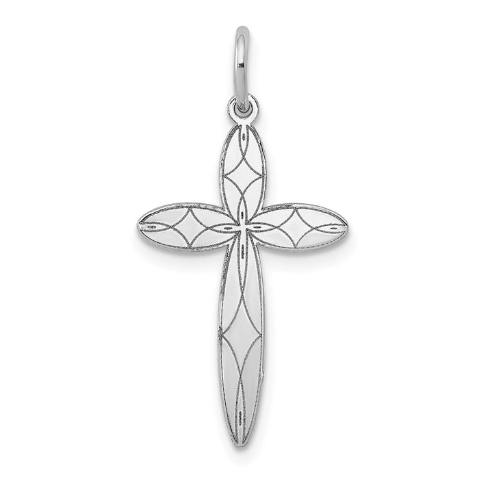 Million Charms 14K White Gold Themed Laser Designed Relgious Cross Pendant