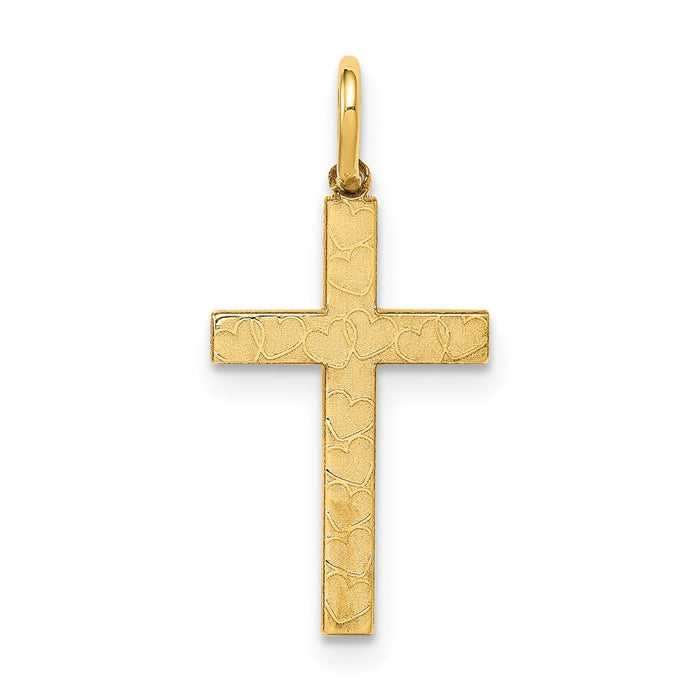 Million Charms 14K Yellow Gold Themed Laser Designed Relgious Cross Charm