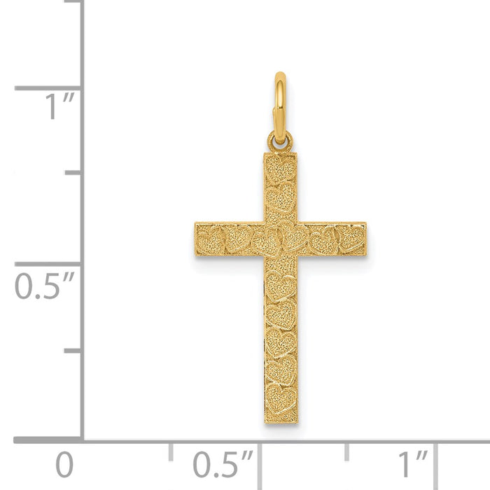 Million Charms 14K Yellow Gold Themed Laser Designed Relgious Cross Pendant