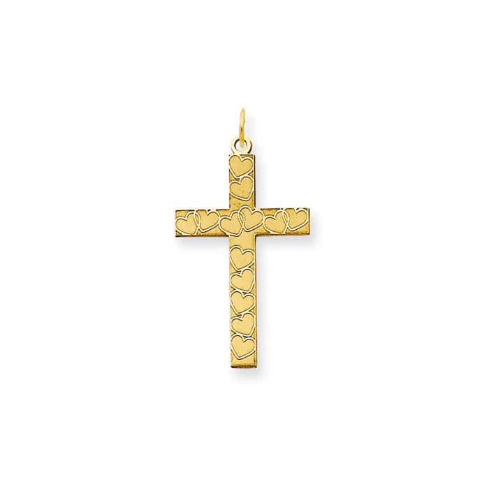 Million Charms 14K Yellow Gold Themed Laser Designed Relgious Cross Pendant