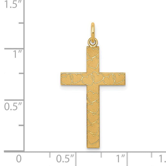 Million Charms 14K Yellow Gold Themed Laser Designed Relgious Cross Pendant