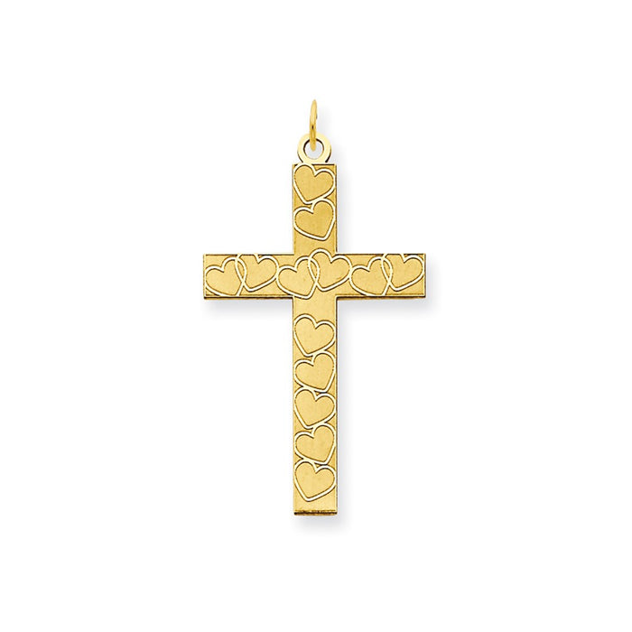 Million Charms 14K Yellow Gold Themed Laser Designed Relgious Cross Pendant