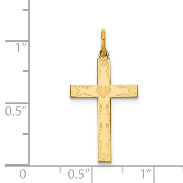 Million Charms 14K Yellow Gold Themed Laser Designed Relgious Cross Charm