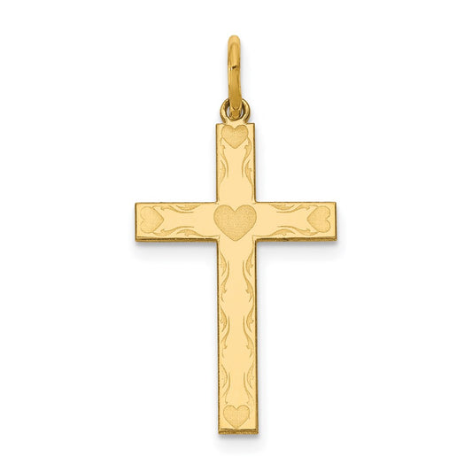 Million Charms 14K Yellow Gold Themed Laser Designed Relgious Cross Charm