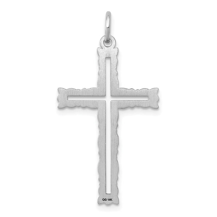 Million Charms 14K White Gold Themed Laser Designed Relgious Cross Pendant