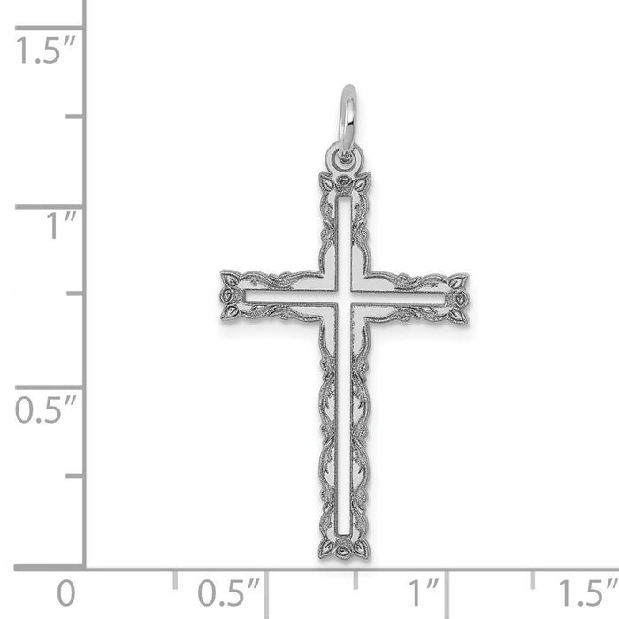 Million Charms 14K White Gold Themed Laser Designed Relgious Cross Pendant