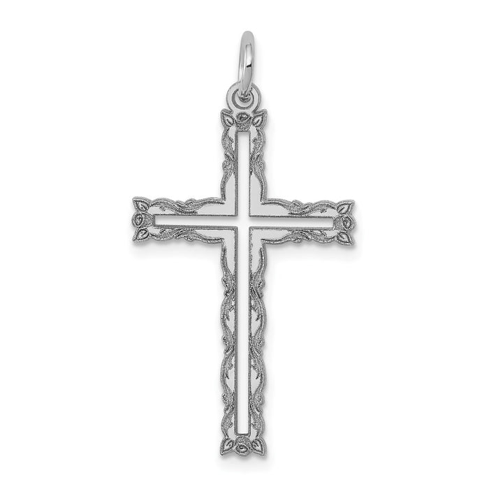 Million Charms 14K White Gold Themed Laser Designed Relgious Cross Pendant