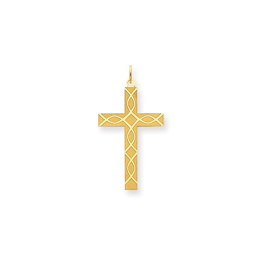 Million Charms 14K Yellow Gold Themed Laser Designed Relgious Cross Pendant