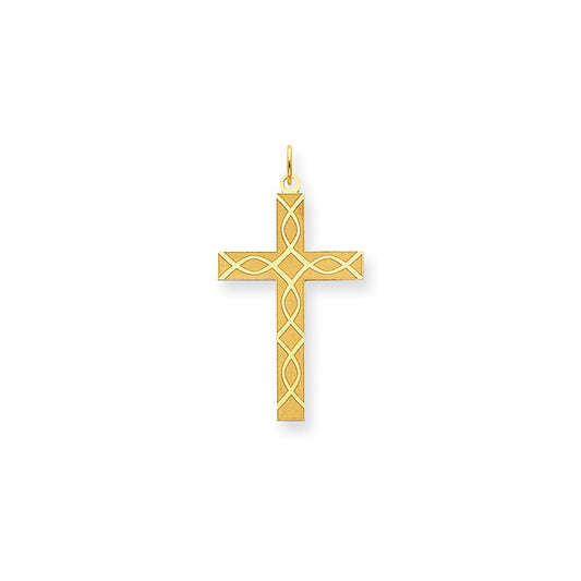 Million Charms 14K Yellow Gold Themed Laser Designed Relgious Cross Pendant