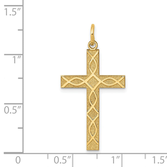 Million Charms 14K Yellow Gold Themed Laser Designed Relgious Cross Pendant