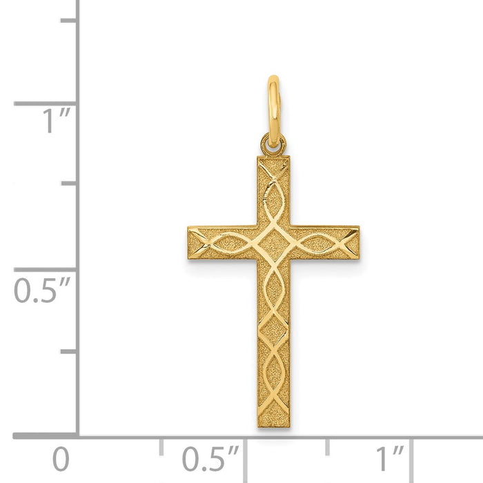 Million Charms 14K Yellow Gold Themed Laser Designed Relgious Cross Charm