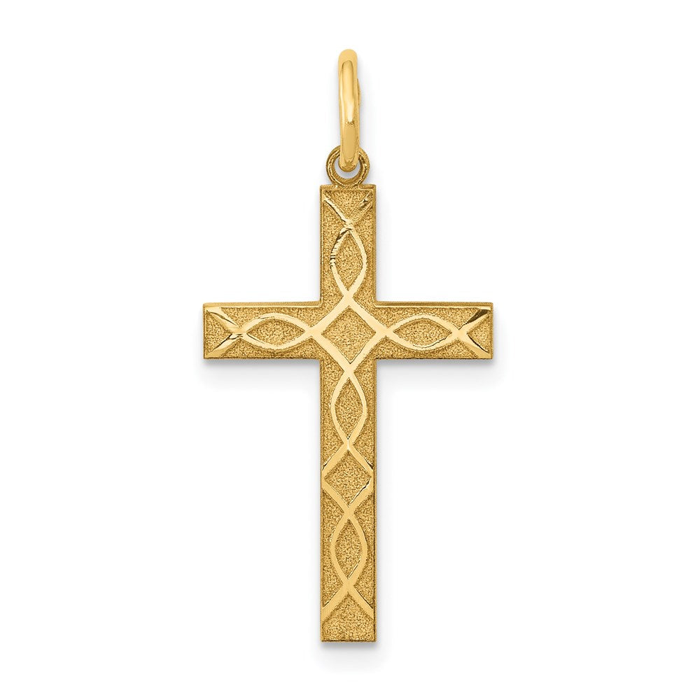 Million Charms 14K Yellow Gold Themed Laser Designed Relgious Cross Charm