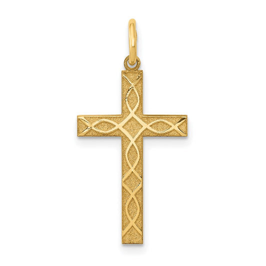 Million Charms 14K Yellow Gold Themed Laser Designed Relgious Cross Charm