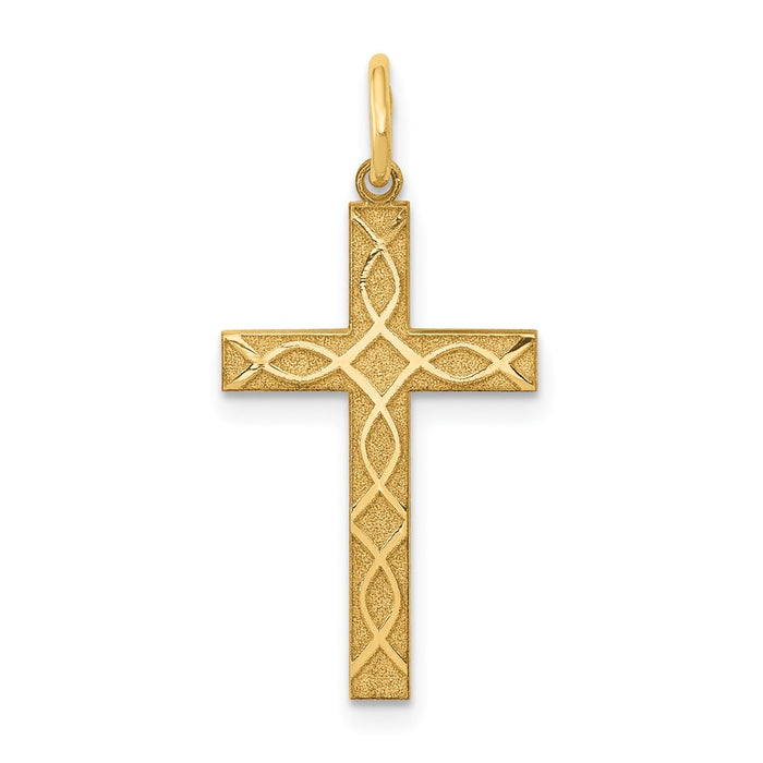 Million Charms 14K Yellow Gold Themed Laser Designed Relgious Cross Charm