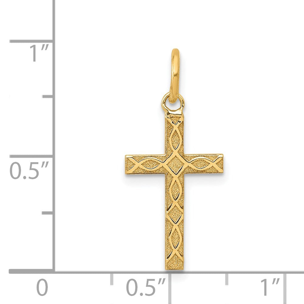 Million Charms 14K Yellow Gold Themed Laser Designed Relgious Cross Charm