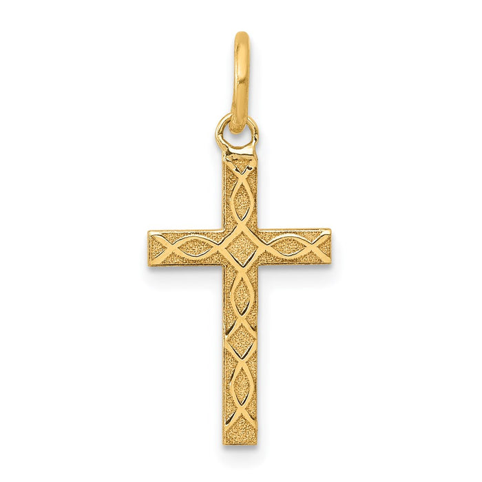 Million Charms 14K Yellow Gold Themed Laser Designed Relgious Cross Charm