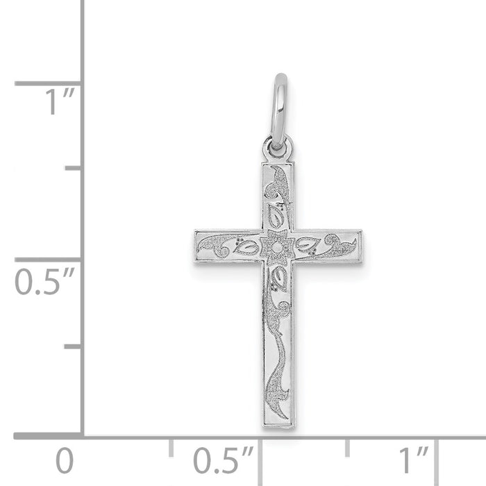 Million Charms 14K White Gold Themed Laser Designed Relgious Cross Charm