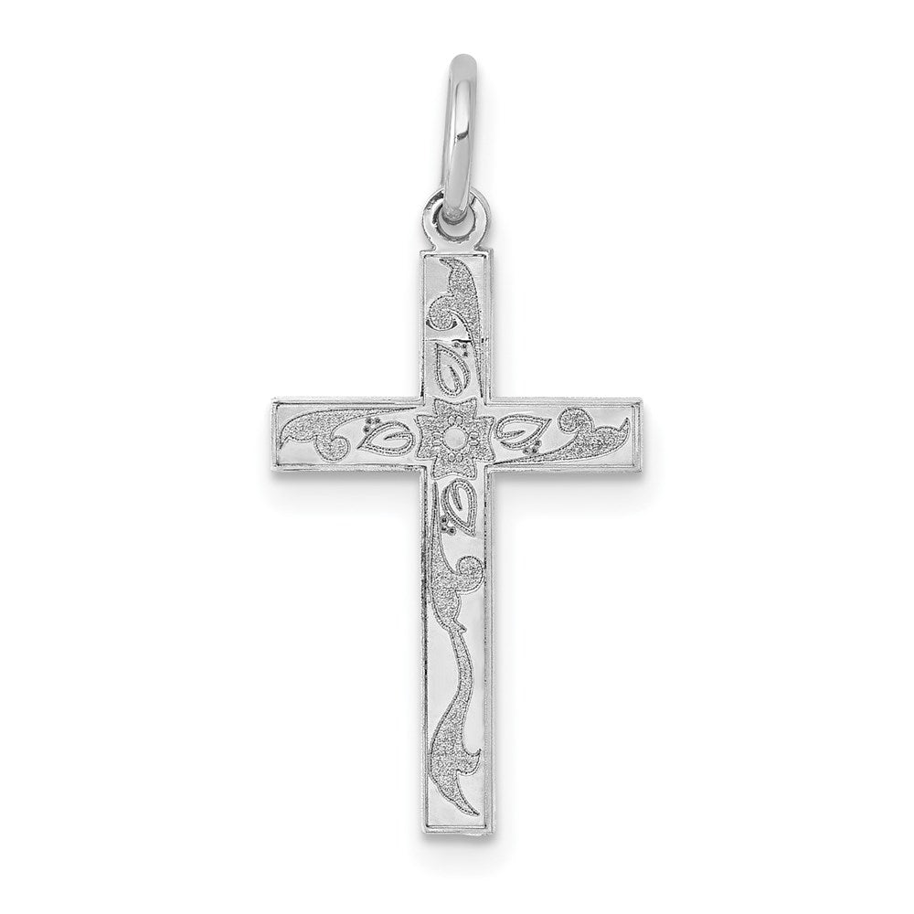Million Charms 14K White Gold Themed Laser Designed Relgious Cross Charm