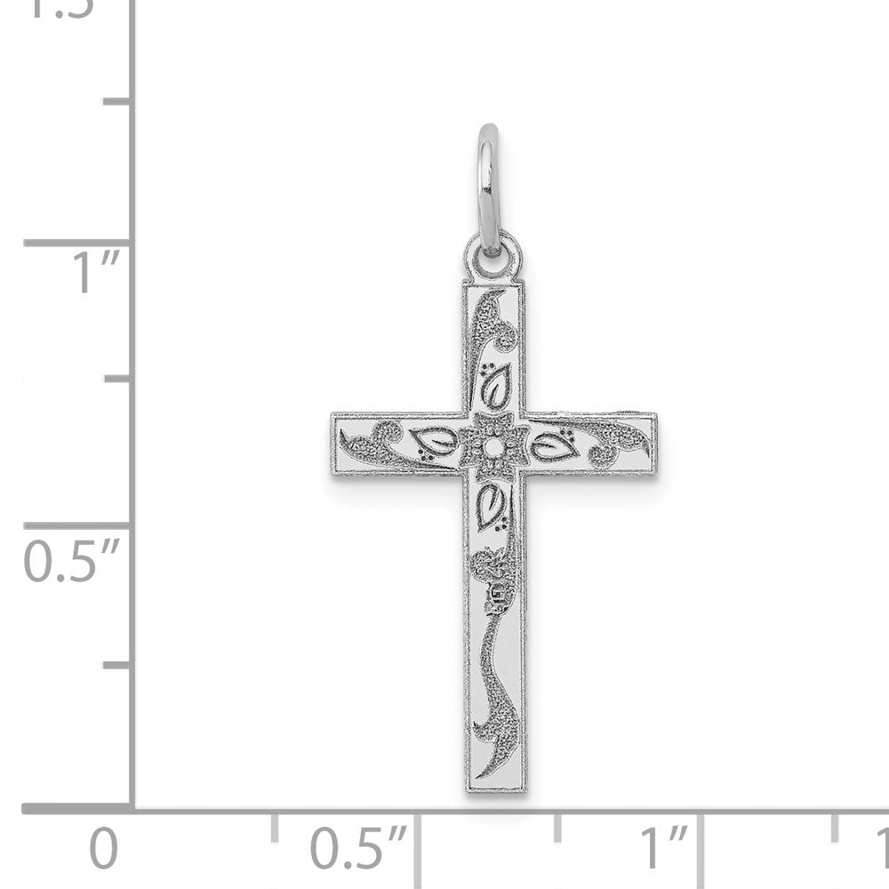 Million Charms 14K White Gold Themed Laser Designed Relgious Cross Charm