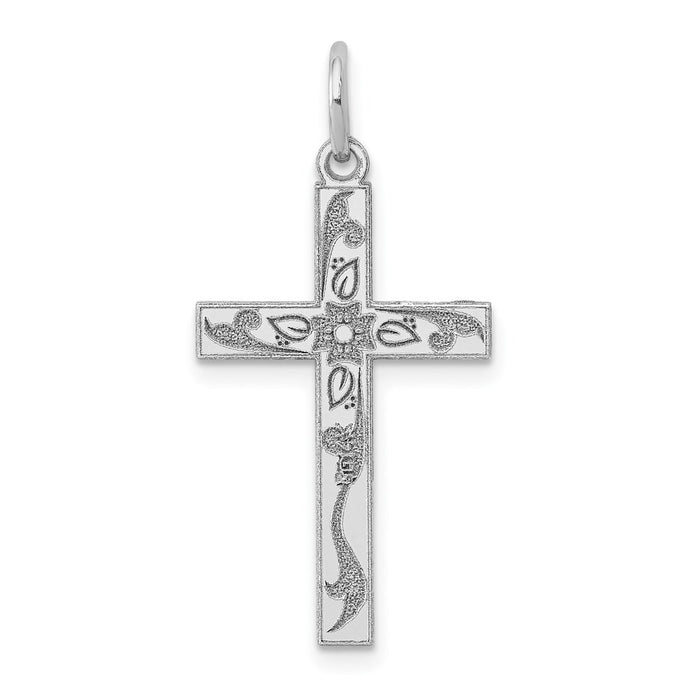 Million Charms 14K White Gold Themed Laser Designed Relgious Cross Charm