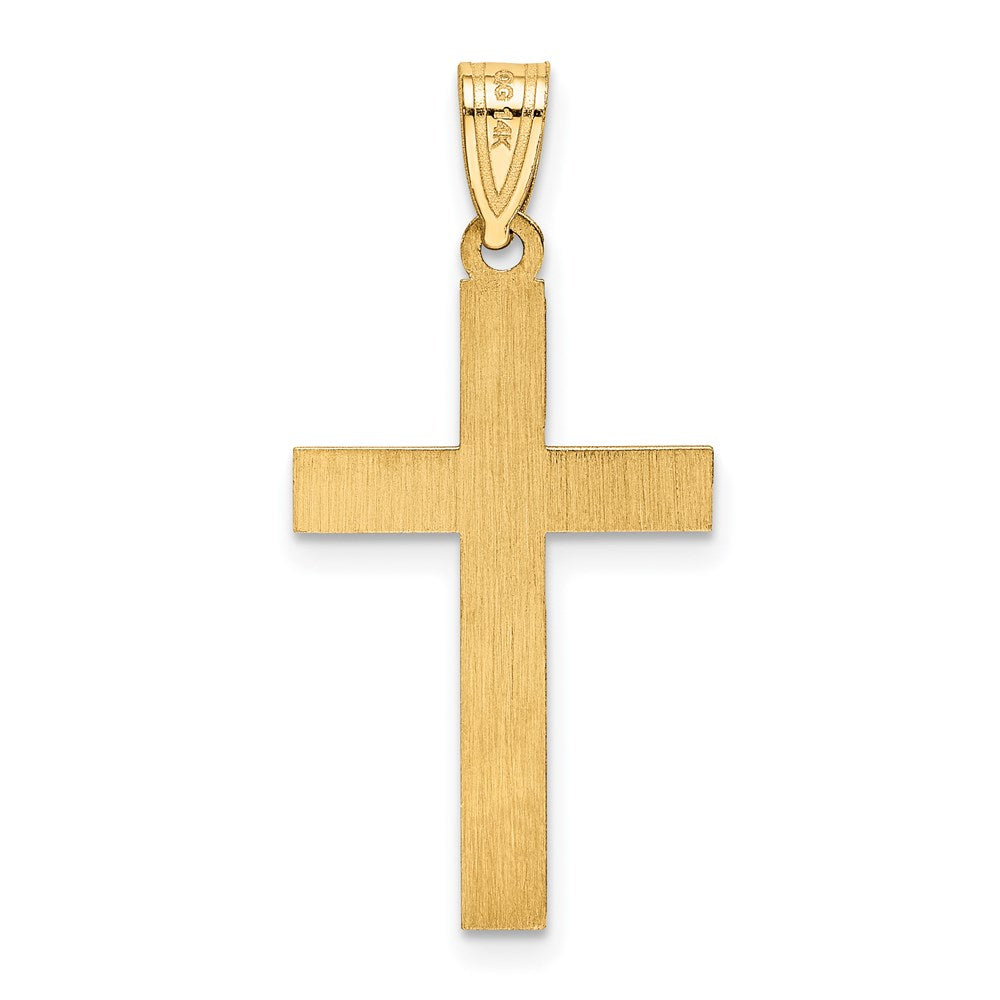 Million Charms 14K Yellow Gold Themed Etched Floral Relgious Cross Pendant