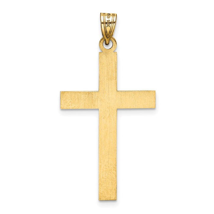 Million Charms 14K Yellow Gold Themed Etched Floral Relgious Cross Pendant