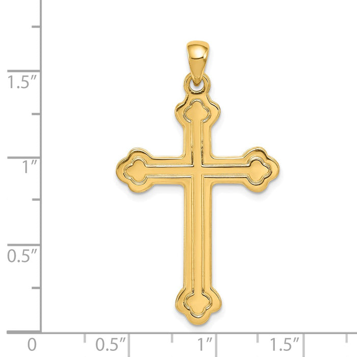 Million Charms 14K Yellow Gold Themed Budded Relgious Cross Pendant