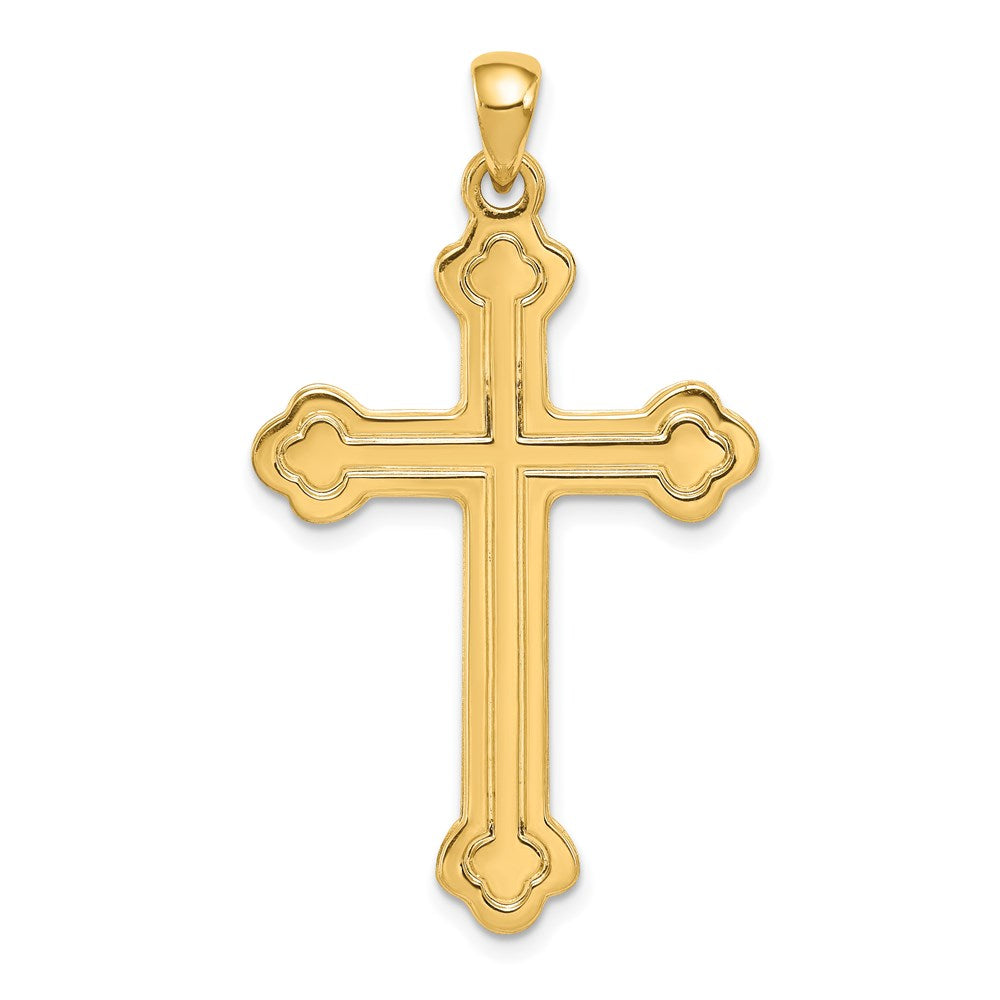 Million Charms 14K Yellow Gold Themed Budded Relgious Cross Pendant
