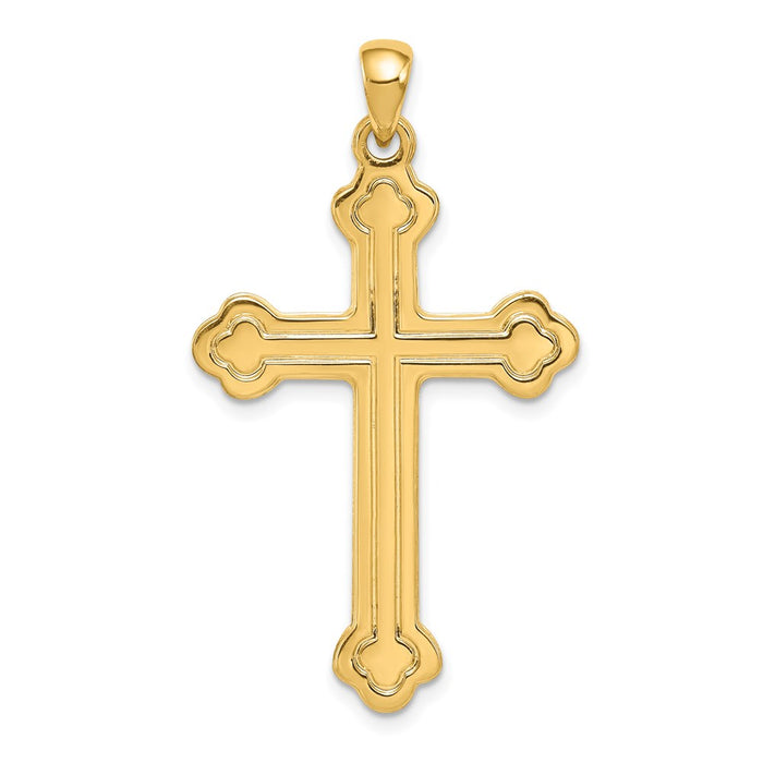 Million Charms 14K Yellow Gold Themed Budded Relgious Cross Pendant