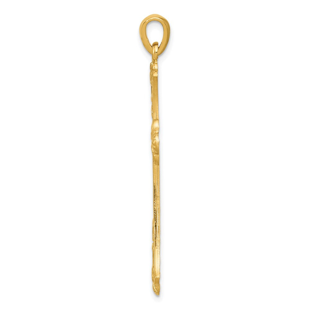 Million Charms 14K Yellow Gold Themed Fleur De Lis Relgious Cross Pendant