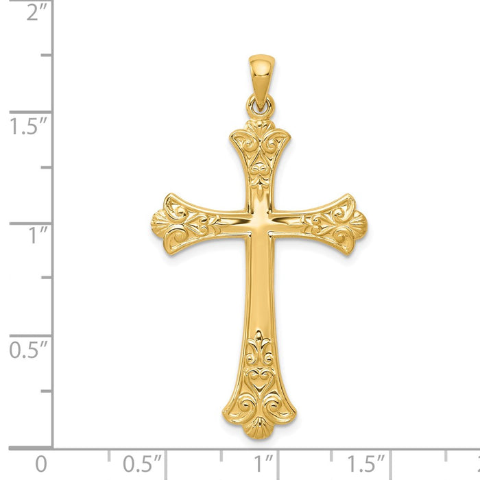 Million Charms 14K Yellow Gold Themed Fleur De Lis Relgious Cross Pendant
