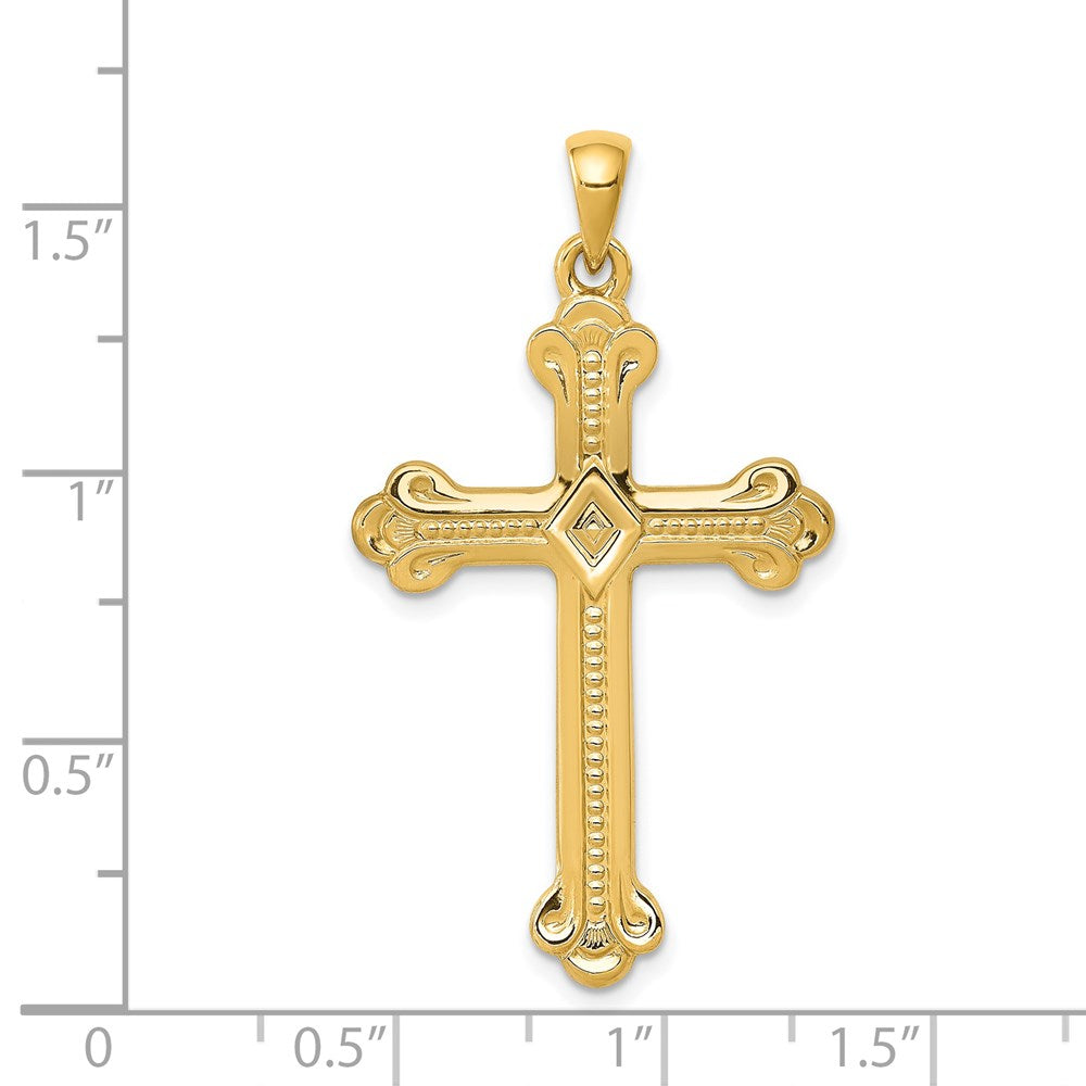 Million Charms 14K Yellow Gold Themed Budded Relgious Cross Pendant