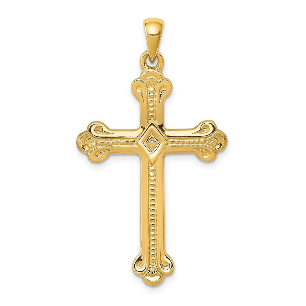Million Charms 14K Yellow Gold Themed Budded Relgious Cross Pendant