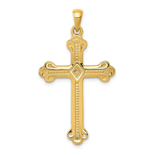 Million Charms 14K Yellow Gold Themed Budded Relgious Cross Pendant