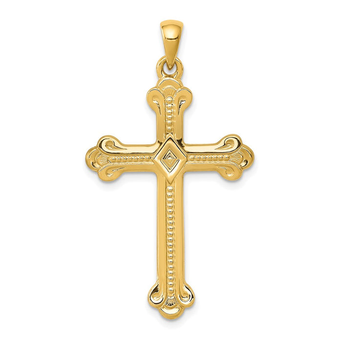 Million Charms 14K Yellow Gold Themed Budded Relgious Cross Pendant