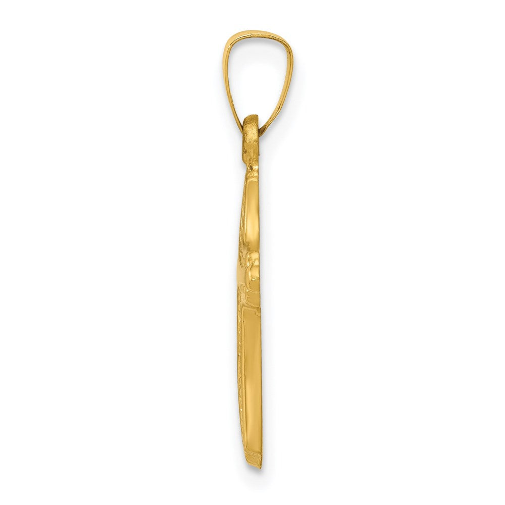Million Charms 14K Yellow Gold Themed Polished, Textured Relgious Cross Pendant