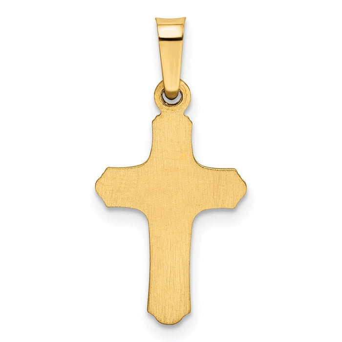 Million Charms 14K Yellow Gold Themed Polished, Textured Relgious Cross Pendant