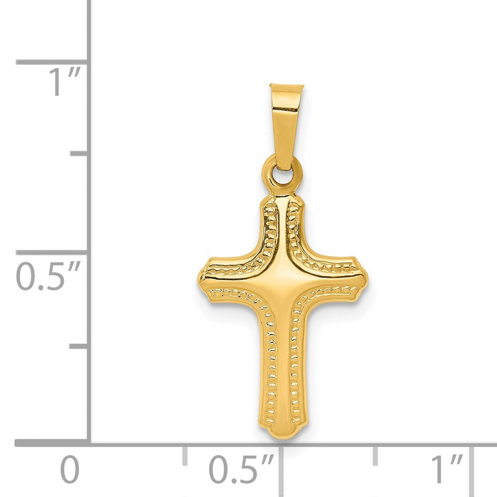 Million Charms 14K Yellow Gold Themed Polished, Textured Relgious Cross Pendant