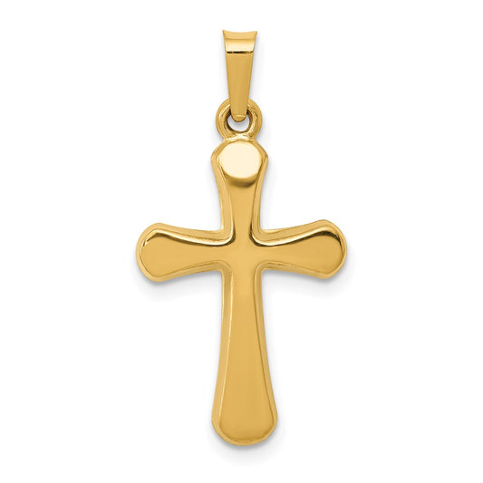 Million Charms 14K Yellow Gold Themed Polished Rounded Relgious Cross Pendant
