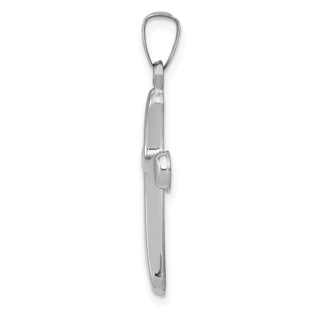 Million Charms 14K White Gold Themed Polished Rounded Relgious Cross Pendant