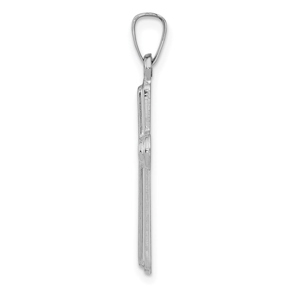 Million Charms 14K White Gold Themed Polished, Satin Relgious Cross Pendant
